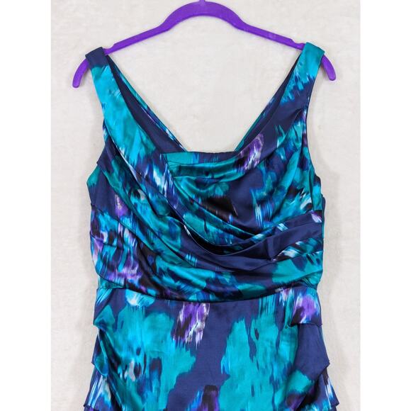 Express Design Studio Vintage Women's Purple Blue Silk Ruched Mini Dress Size 6 - Picture 2 of 12